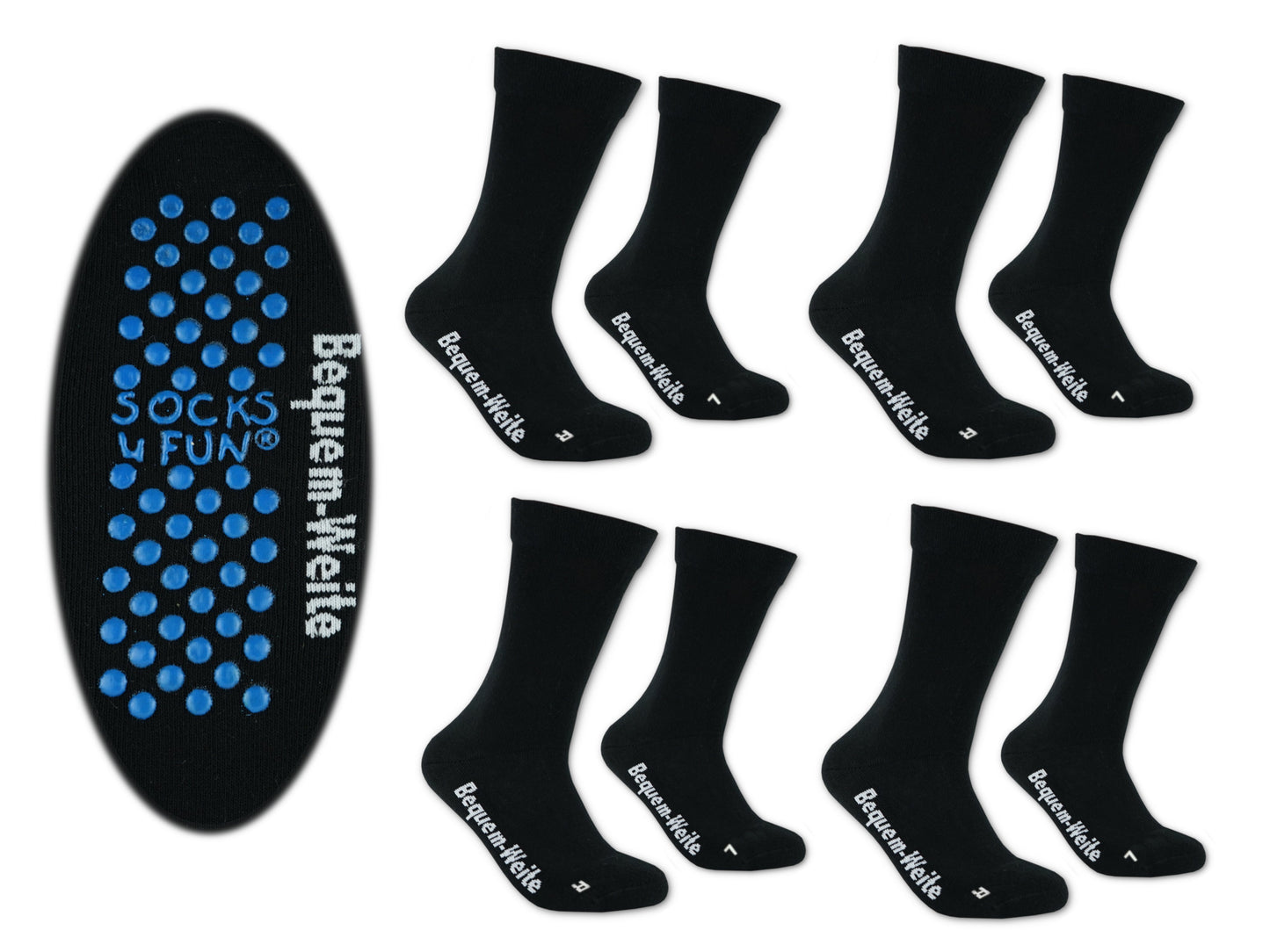 4 Paar Gesundheitssocken mit ABS für Diabetiker-Socken ohne Gummi-Bund für Herren & Damen | Extra weiter Schaft in breiter Trichterform Venenfreundlich