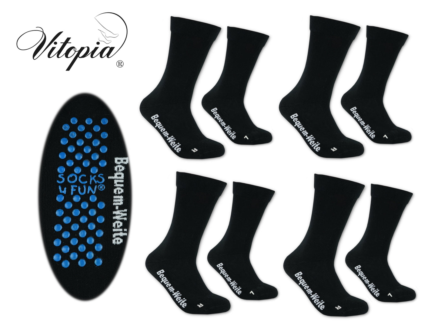 4 Paar Gesundheitssocken mit ABS für Diabetiker-Socken ohne Gummi-Bund für Herren & Damen | Extra weiter Schaft in breiter Trichterform Venenfreundlich