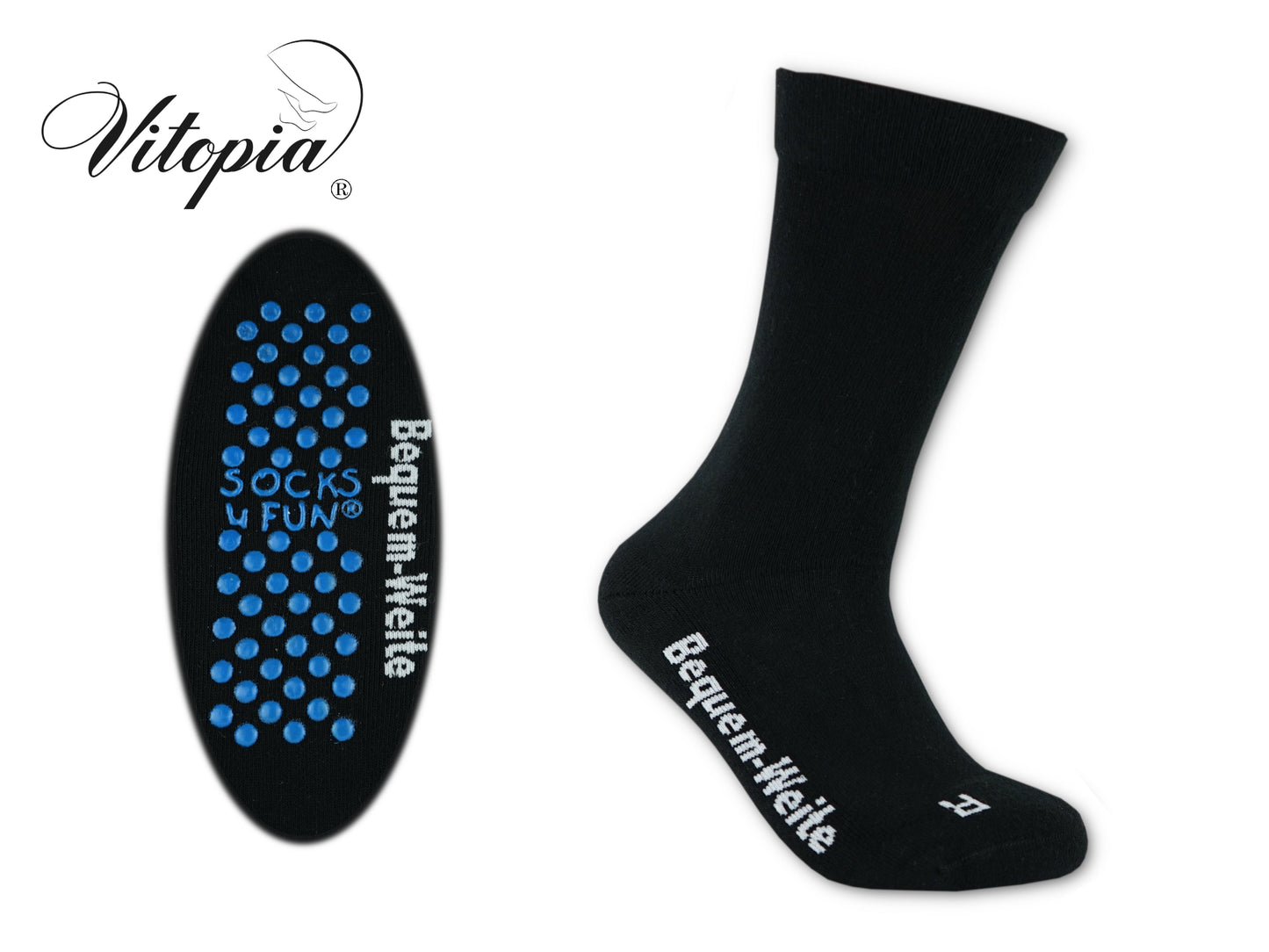 4 Paar Gesundheitssocken mit ABS für Diabetiker-Socken ohne Gummi-Bund für Herren & Damen | Extra weiter Schaft in breiter Trichterform Venenfreundlich