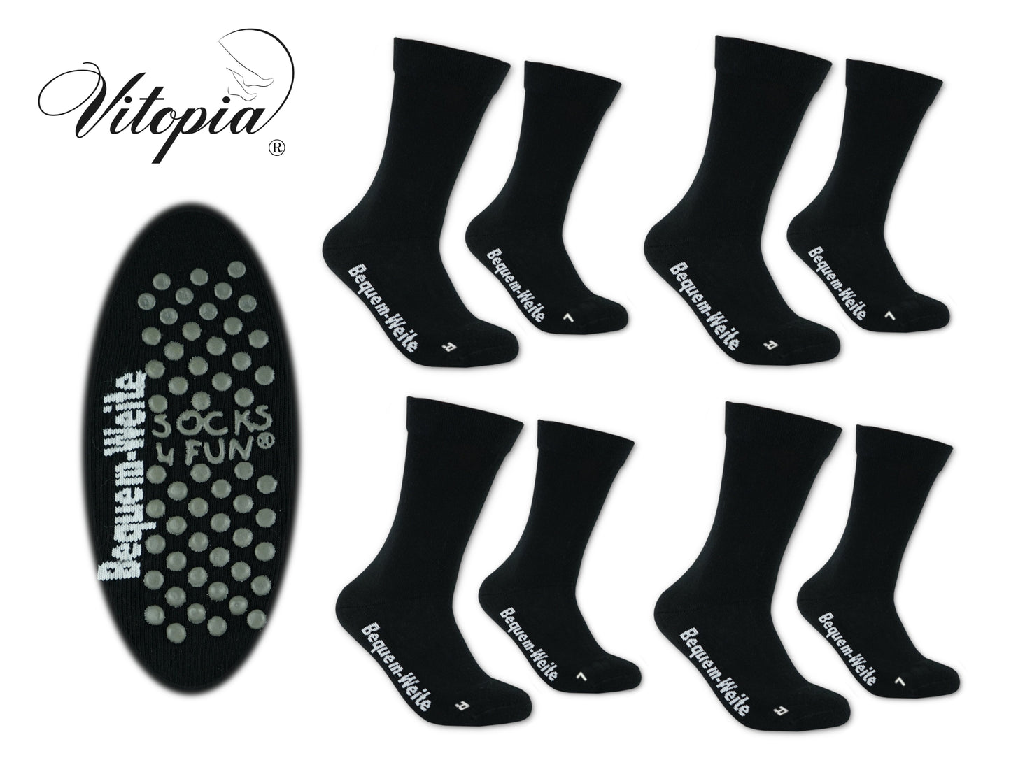 4 Paar Gesundheitssocken mit ABS für Diabetiker-Socken ohne Gummi-Bund für Herren & Damen | Extra weiter Schaft in breiter Trichterform Venenfreundlich