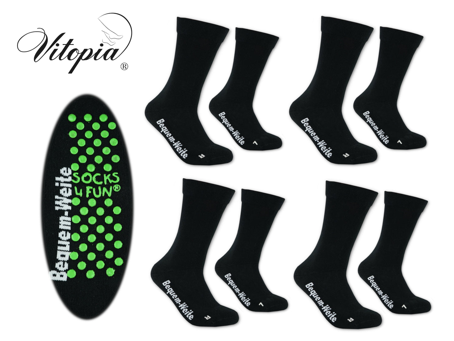 4 Paar Gesundheitssocken mit ABS für Diabetiker-Socken ohne Gummi-Bund für Herren & Damen | Extra weiter Schaft in breiter Trichterform Venenfreundlich