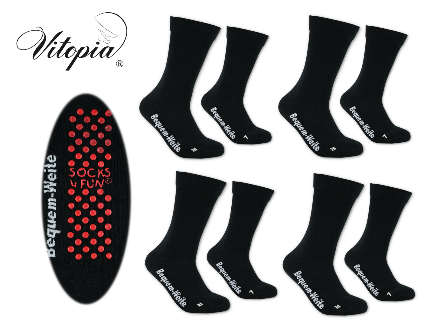 4 Paar Gesundheitssocken mit ABS für Diabetiker-Socken ohne Gummi-Bund für Herren & Damen | Extra weiter Schaft in breiter Trichterform Venenfreundlich