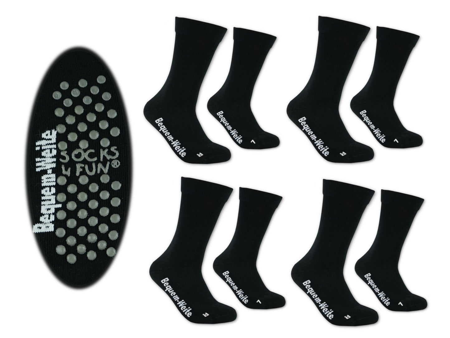 4 Paar Gesundheitssocken mit ABS für Diabetiker-Socken ohne Gummi-Bund für Herren & Damen | Extra weiter Schaft in breiter Trichterform Venenfreundlich