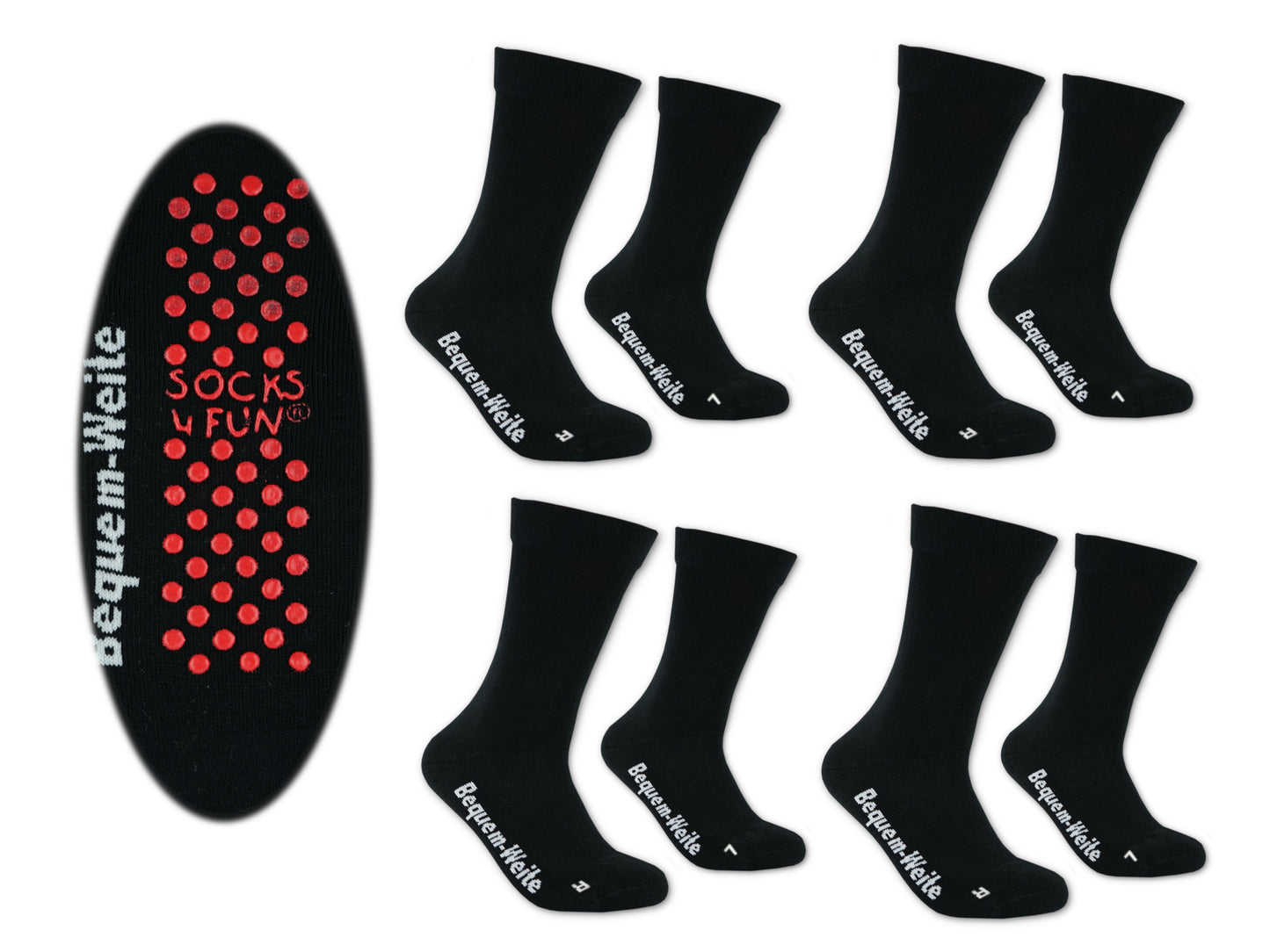 4 Paar Gesundheitssocken mit ABS für Diabetiker-Socken ohne Gummi-Bund für Herren & Damen | Extra weiter Schaft in breiter Trichterform Venenfreundlich