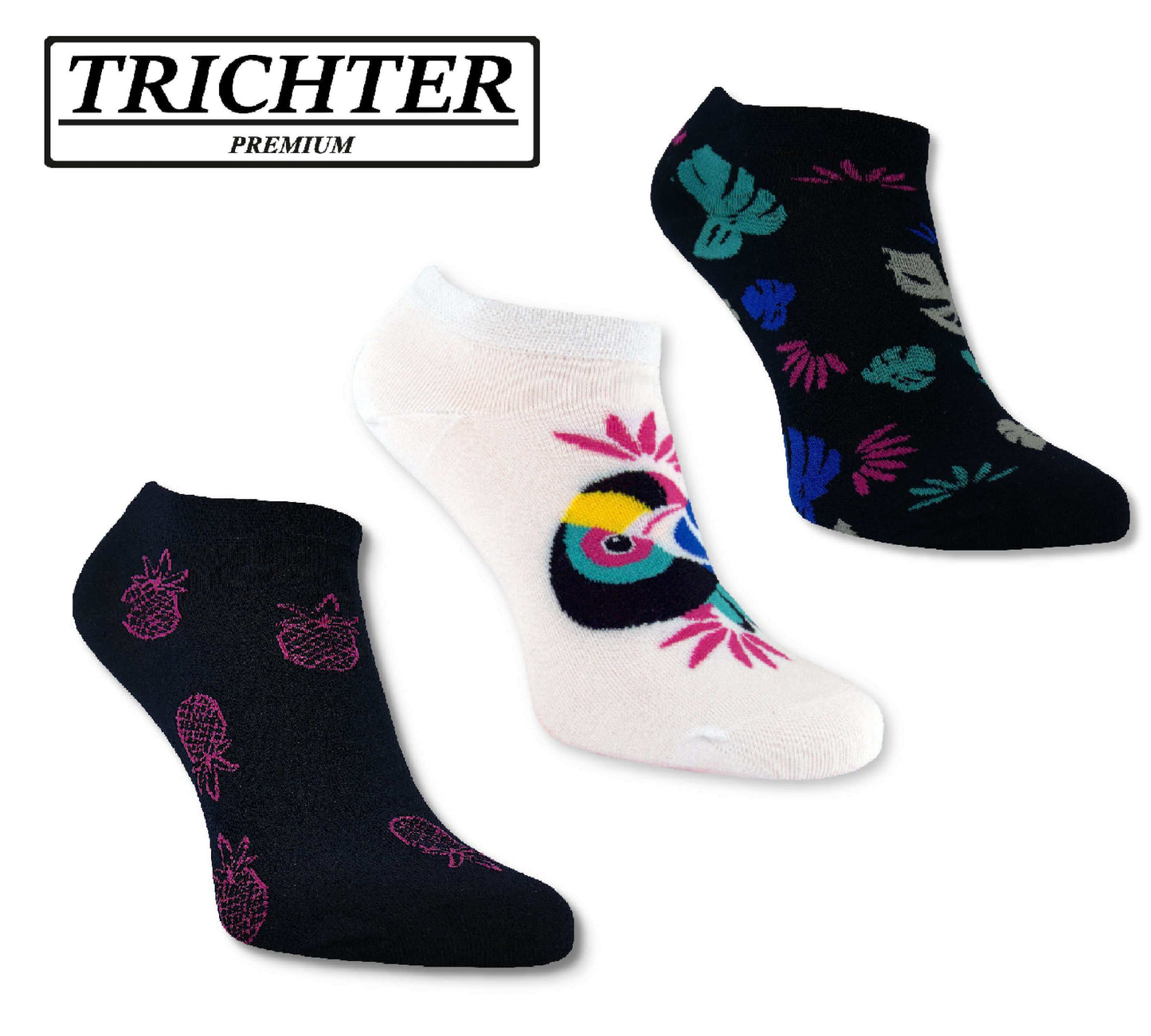 Trichter® 6 Paar Bunte Sneaker-Socken Set für Damen Tucan Füssling für Frauen - Damen Sneakersocken Füßlinge - www.Socken-Center24.de