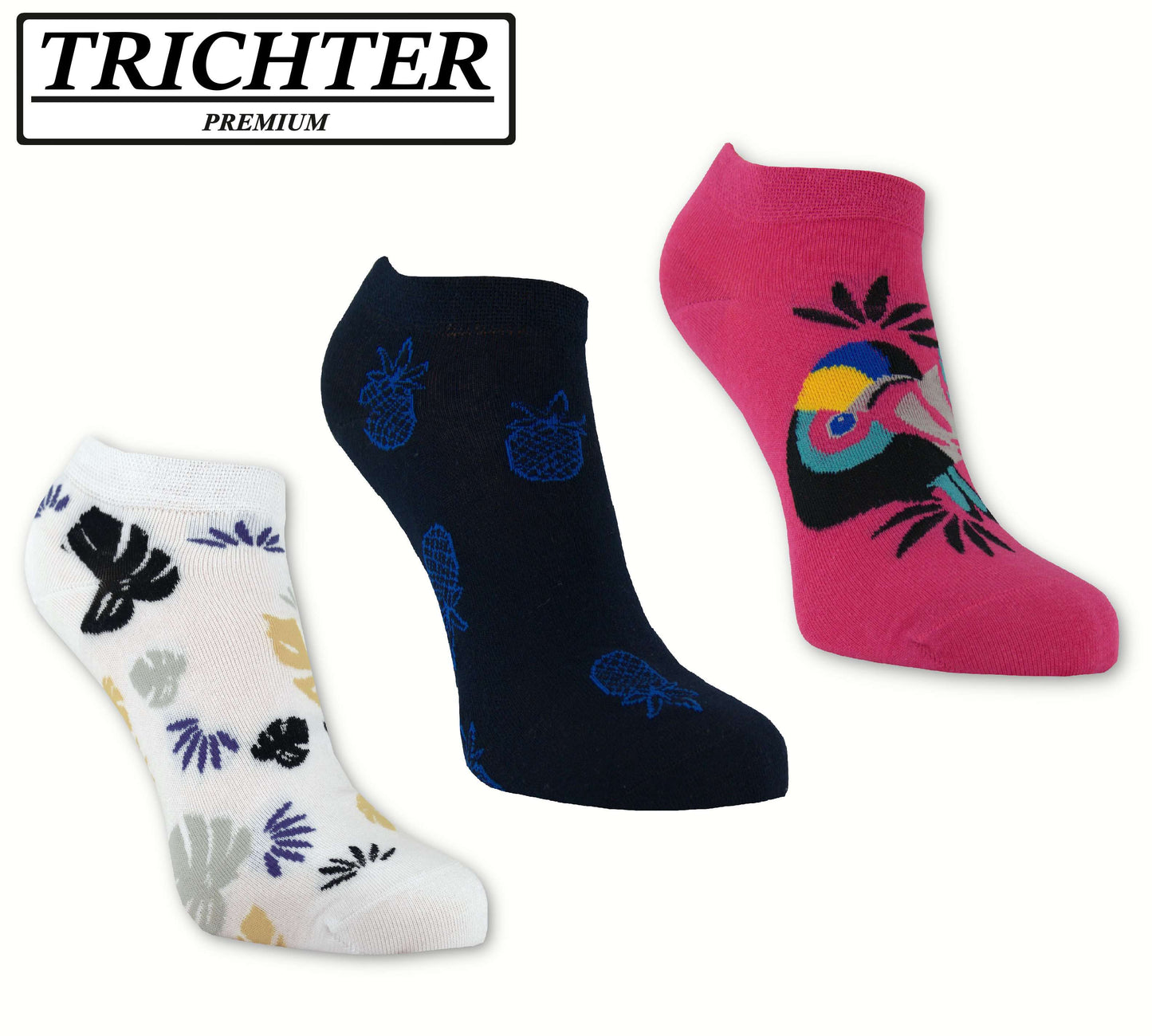 Trichter® 6 Paar Bunte Sneaker-Socken Set für Damen Tucan Füssling für Frauen - Damen Sneakersocken Füßlinge - www.Socken-Center24.de