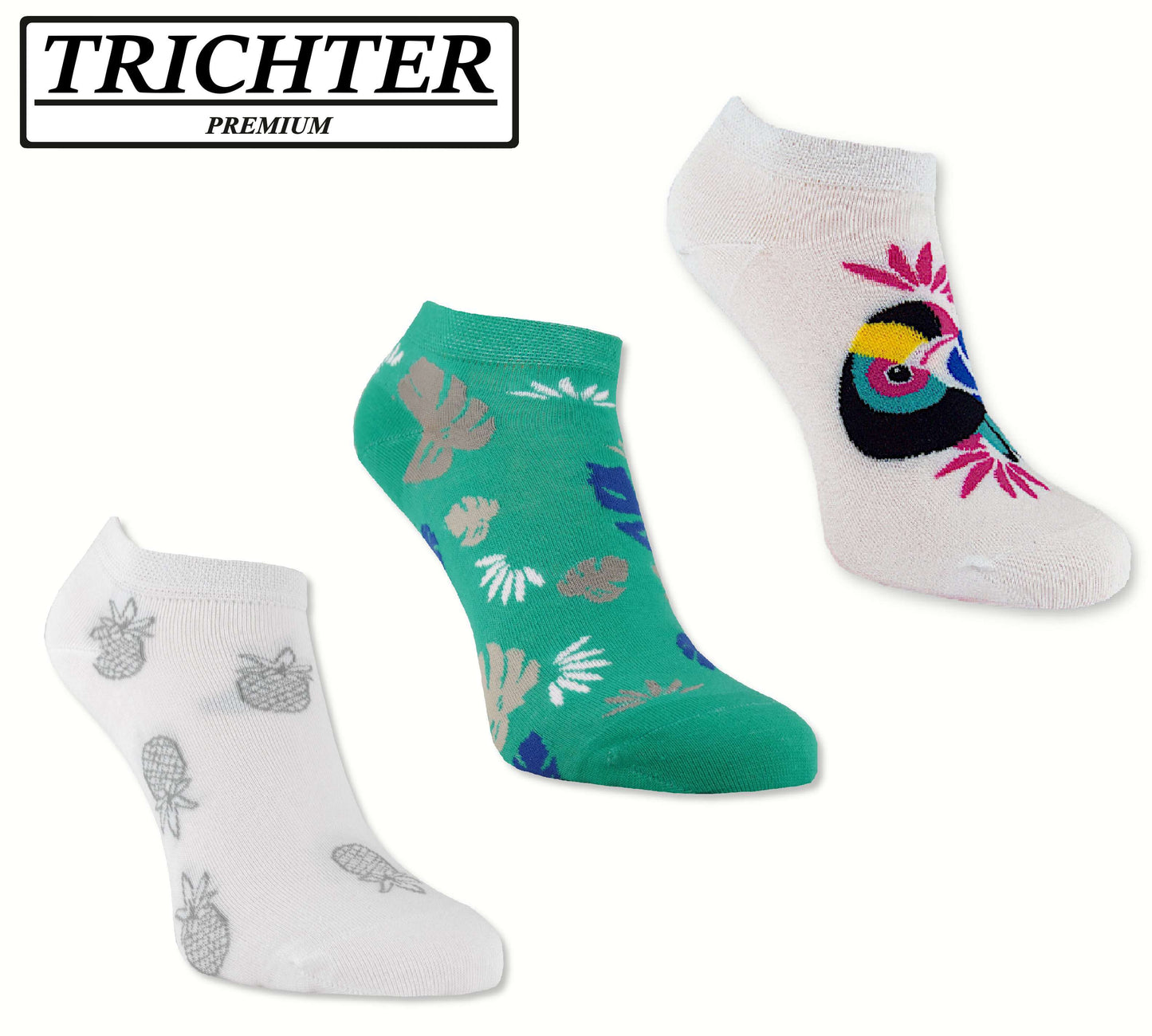 Trichter® 6 Paar Bunte Sneaker-Socken Set für Damen Tucan Füssling für Frauen - Damen Sneakersocken Füßlinge - www.Socken-Center24.de
