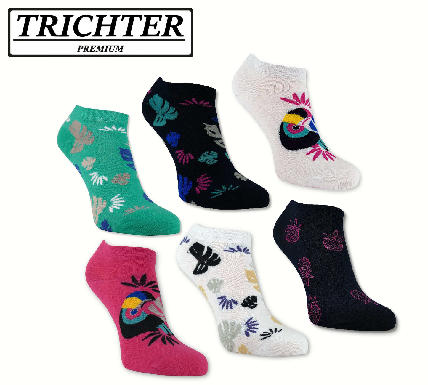 Trichter® 6 Paar Bunte Sneaker-Socken Set für Damen Tucan Füssling für Frauen - Damen Sneakersocken Füßlinge - www.Socken-Center24.de