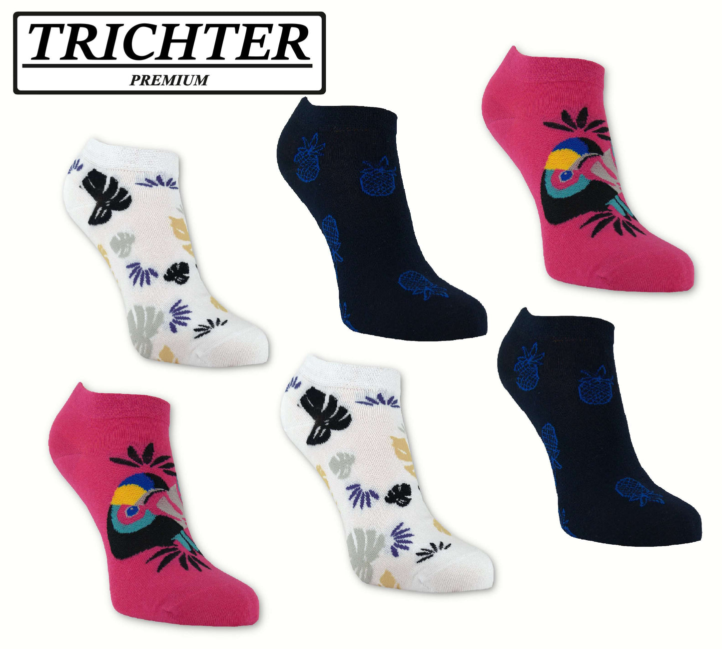 Trichter® 6 Paar Bunte Sneaker-Socken Set für Damen Tucan Füssling für Frauen - Damen Sneakersocken Füßlinge - www.Socken-Center24.de
