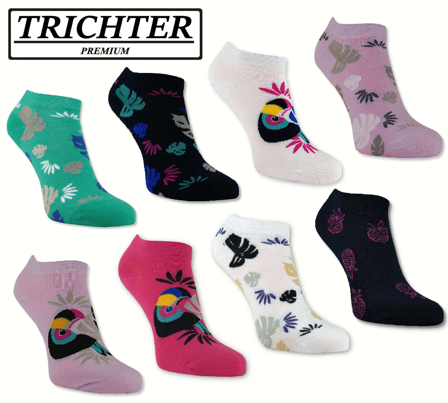 Trichter® 6 Paar Bunte Sneaker-Socken Set für Damen Tucan Füssling für Frauen - Damen Sneakersocken Füßlinge - www.Socken-Center24.de