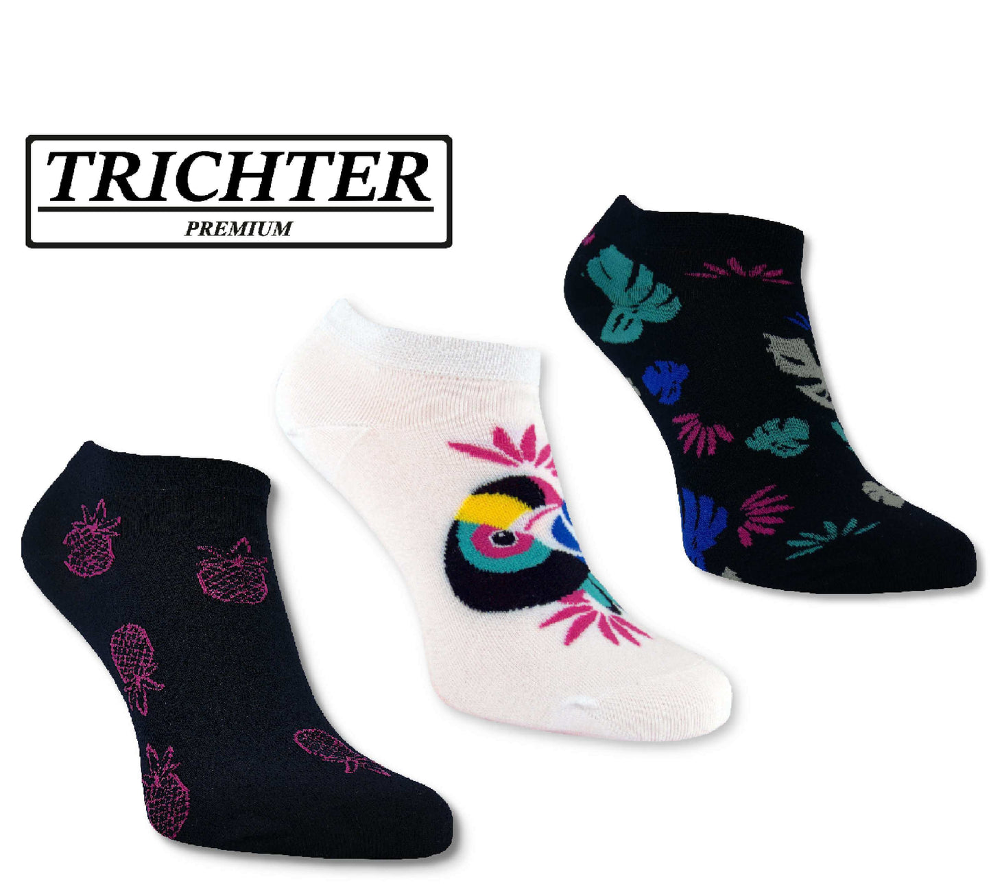 Trichter® 6 Paar Bunte Sneaker-Socken Set für Damen Tucan Füssling für Frauen - Damen Sneakersocken Füßlinge - www.Socken-Center24.de