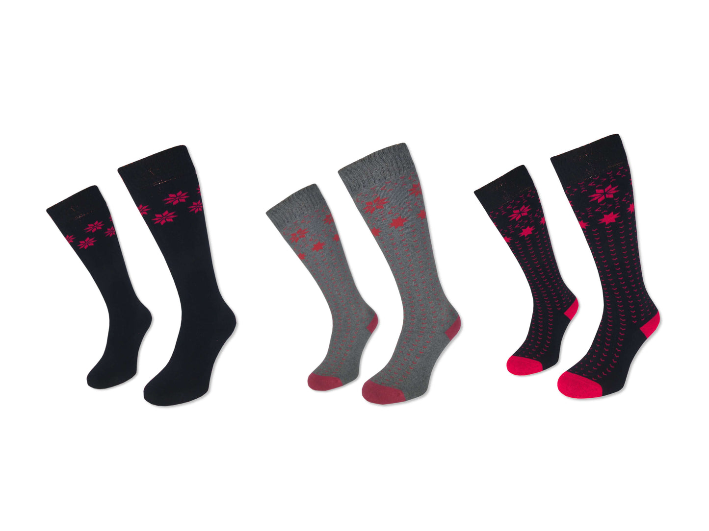 4 Paar Damen Winter Ski Kniestrümpfe Dick + Warm Trachten Baumwolle Schneestern - Damen Thermosocken - www.Socken-Center24.de