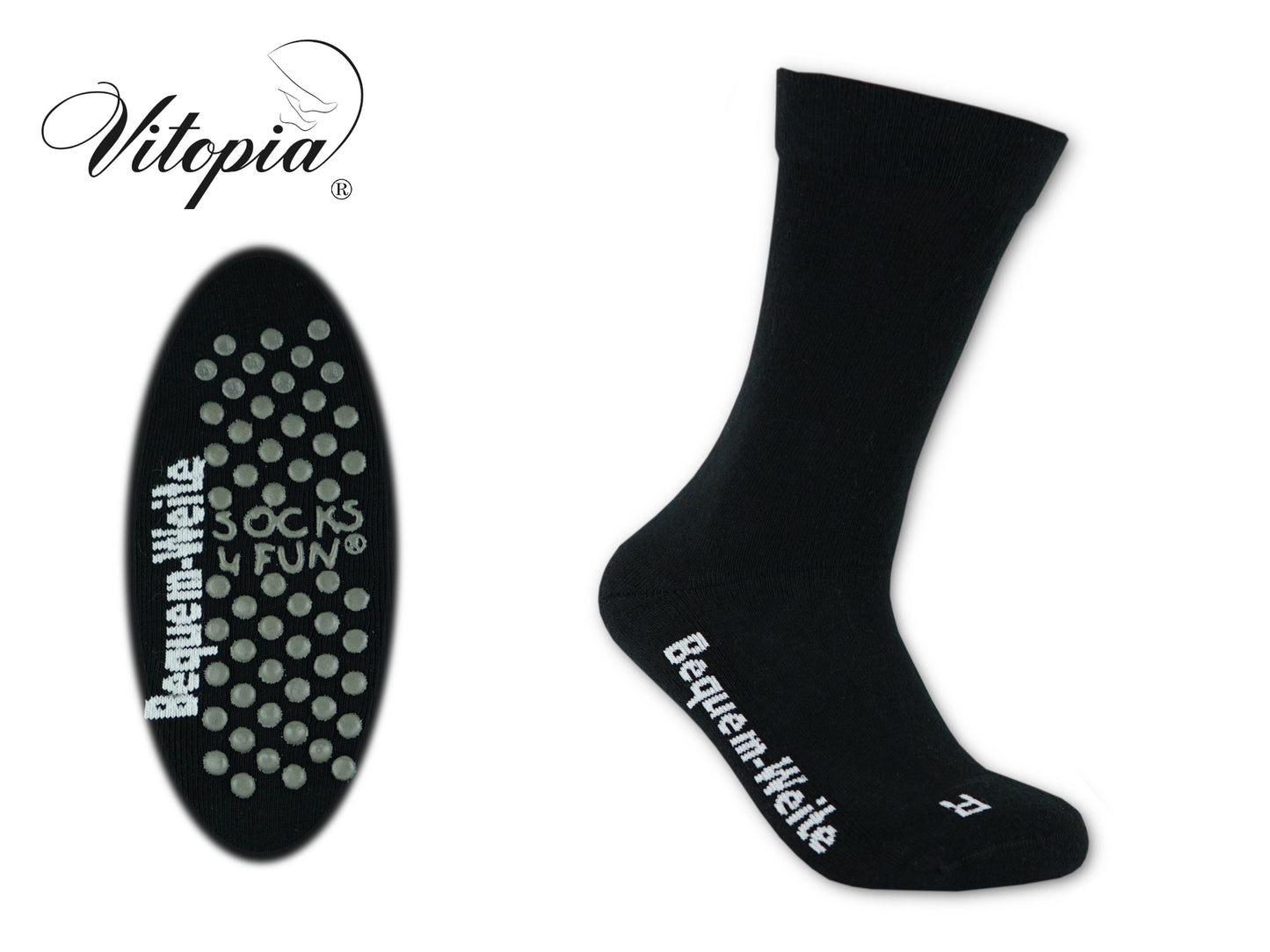 4 Paar Gesundheitssocken mit ABS für Diabetiker-Socken ohne Gummi-Bund für Herren & Damen | Extra weiter Schaft in breiter Trichterform Venenfreundlich