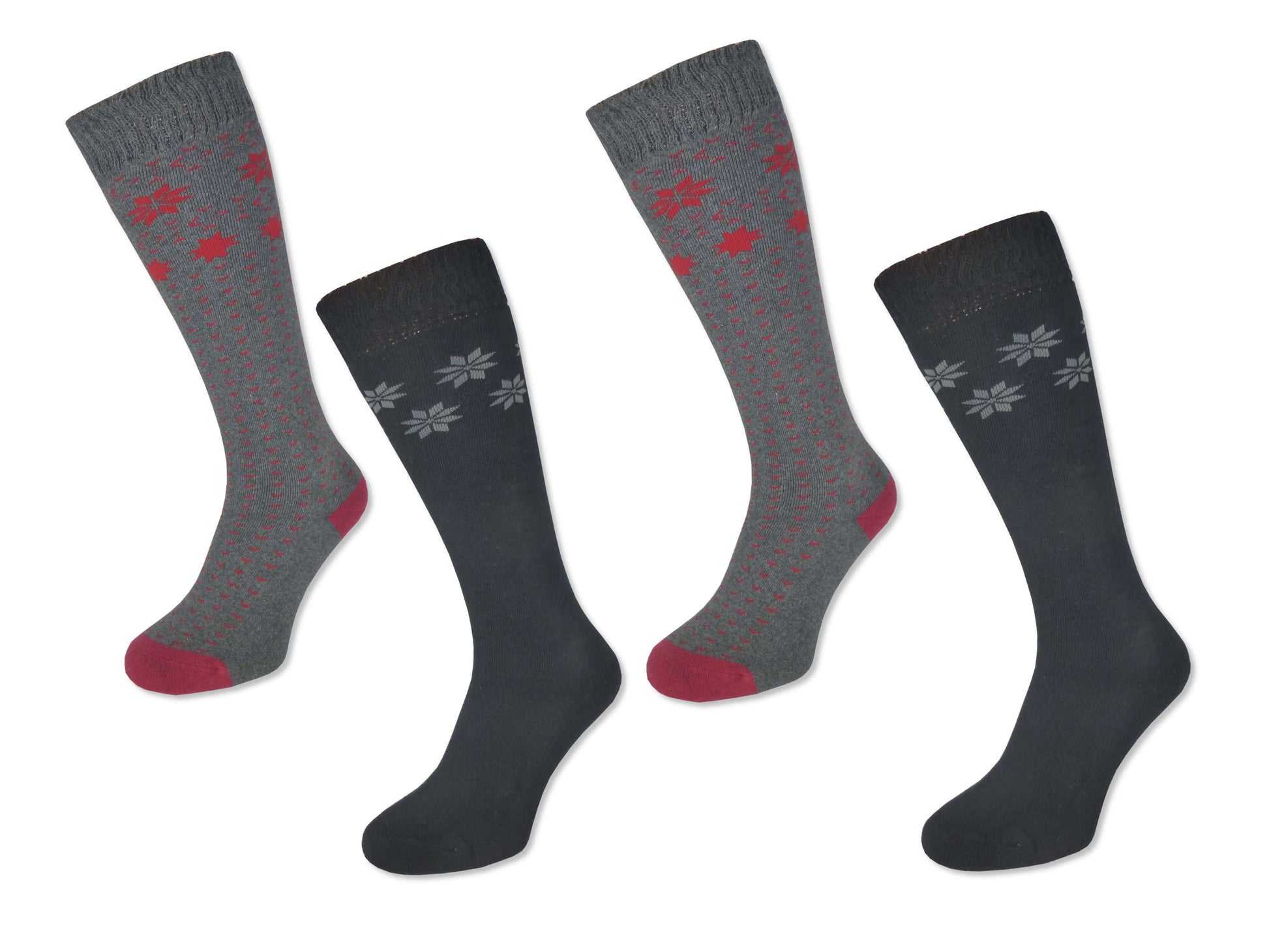 4 Paar Damen Winter Ski Kniestrümpfe Dick + Warm Trachten Baumwolle Schneestern - Damen Thermosocken - www.Socken-Center24.de