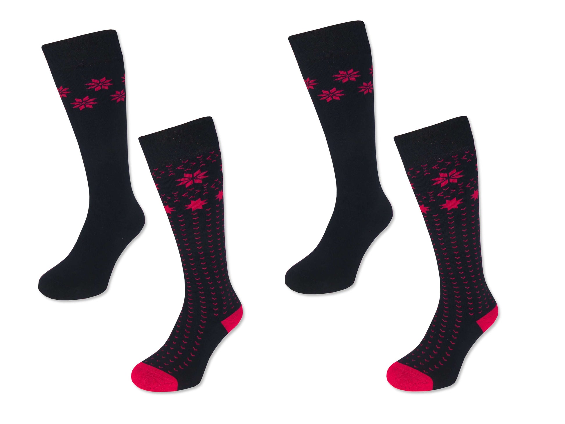 4 Paar Damen Winter Ski Kniestrümpfe Dick + Warm Trachten Baumwolle Schneestern - Damen Thermosocken - www.Socken-Center24.de