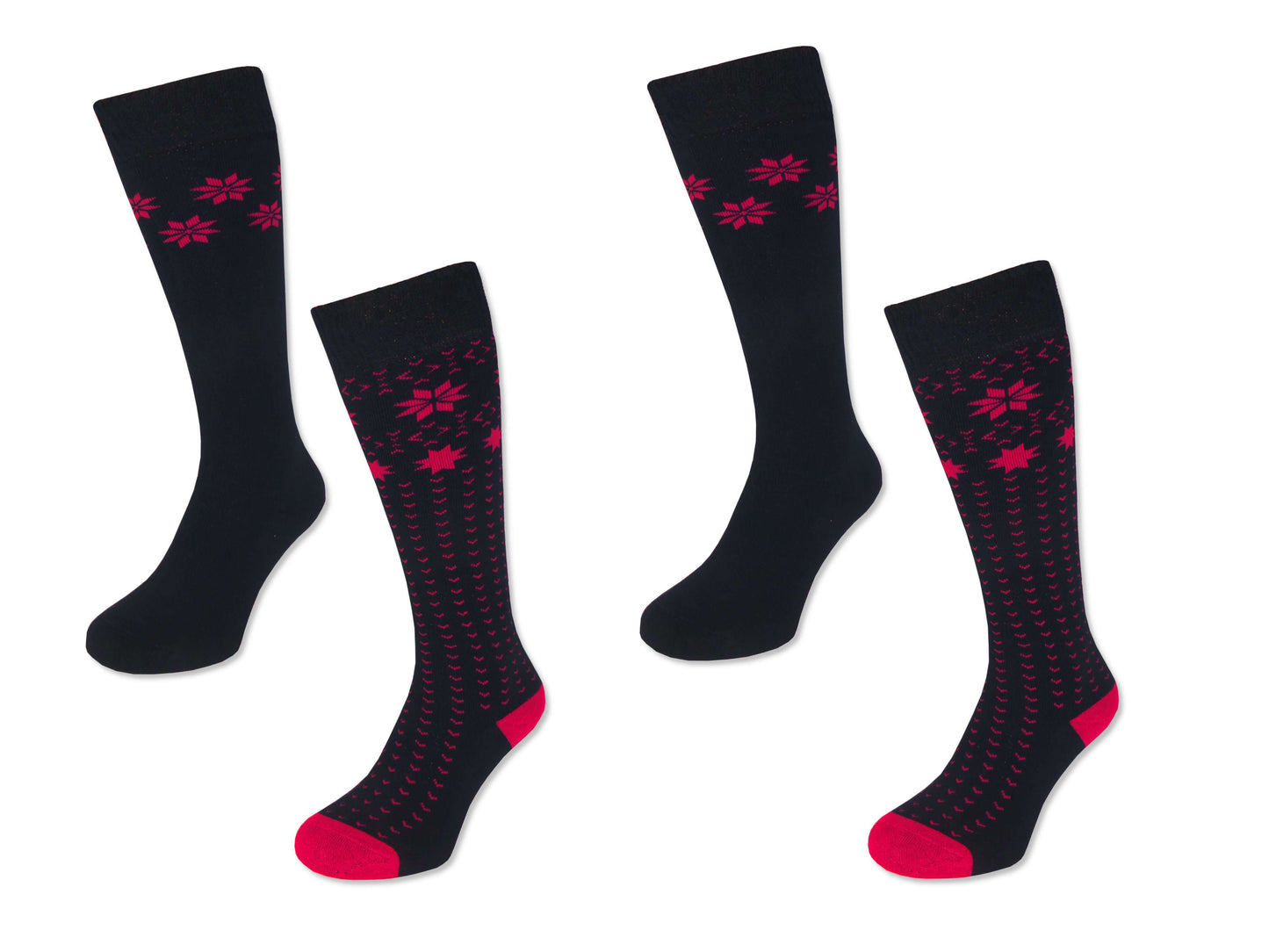 4 Paar Damen Winter Ski Kniestrümpfe Dick + Warm Trachten Baumwolle Schneestern - Damen Thermosocken - www.Socken-Center24.de