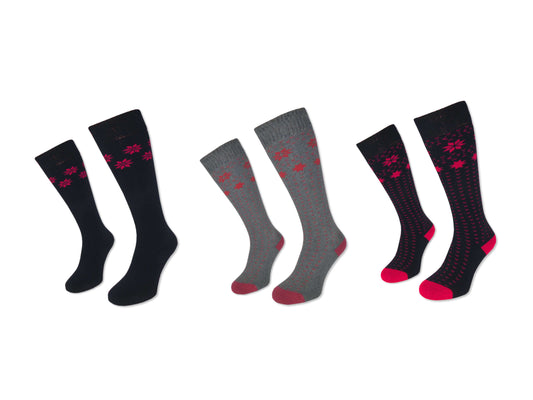 4 Paar Damen Winter Ski Kniestrümpfe Dick + Warm Trachten Baumwolle Schneestern - Damen Thermosocken - www.Socken-Center24.de