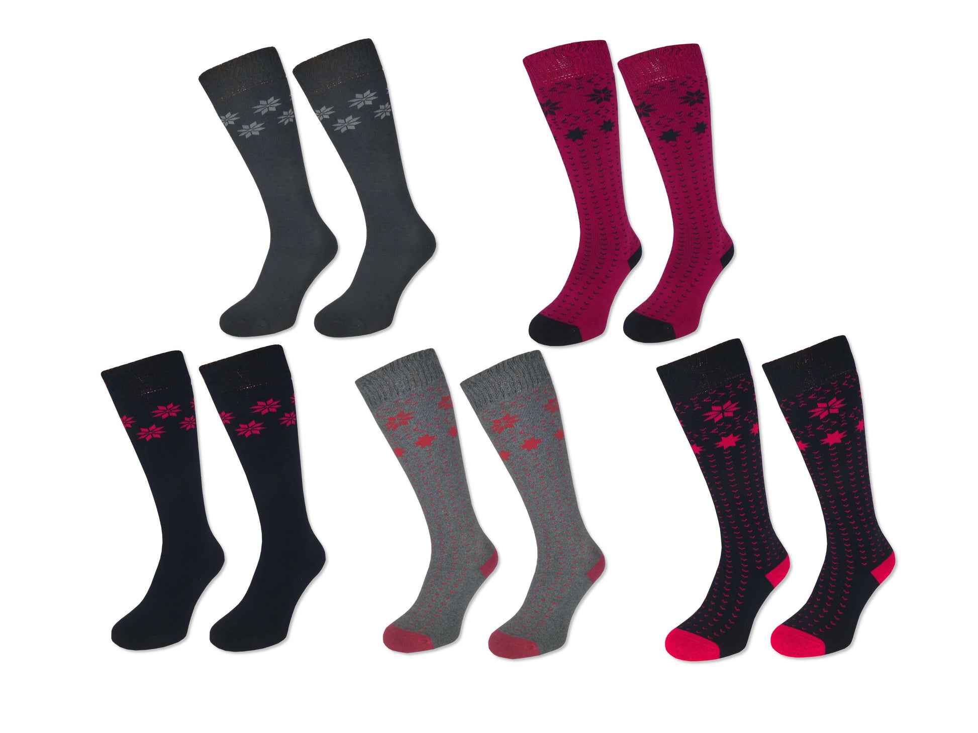 4 Paar Damen Winter Ski Kniestrümpfe Dick + Warm Trachten Baumwolle Schneestern - Damen Thermosocken - www.Socken-Center24.de