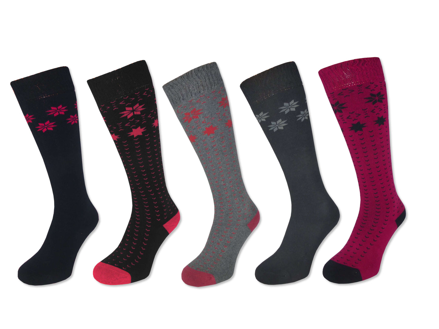 4 Paar Damen Winter Ski Kniestrümpfe Dick + Warm Trachten Baumwolle Schneestern - Damen Thermosocken - www.Socken-Center24.de