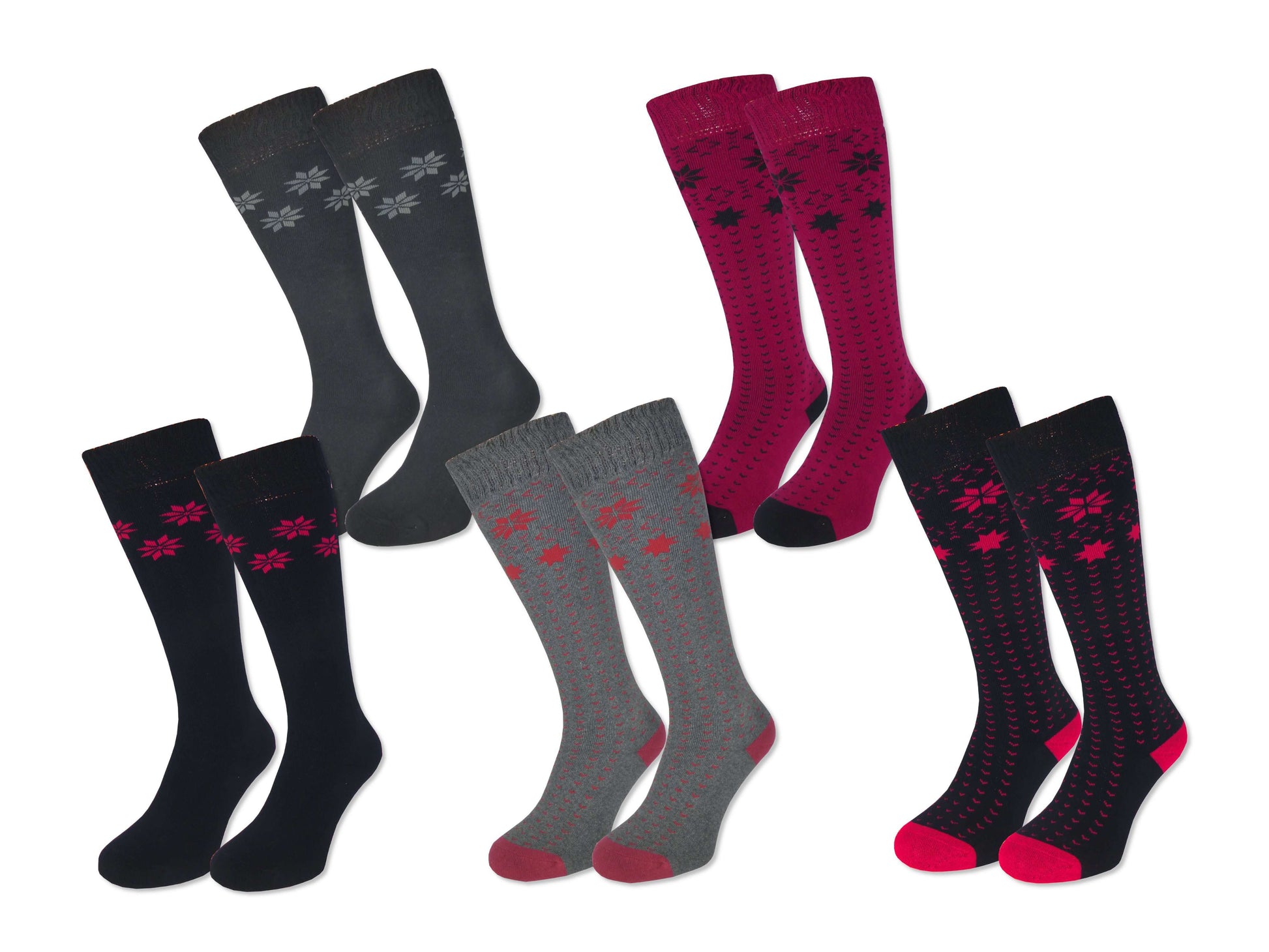 4 Paar Damen Winter Ski Kniestrümpfe Dick + Warm Trachten Baumwolle Schneestern - Damen Thermosocken - www.Socken-Center24.de